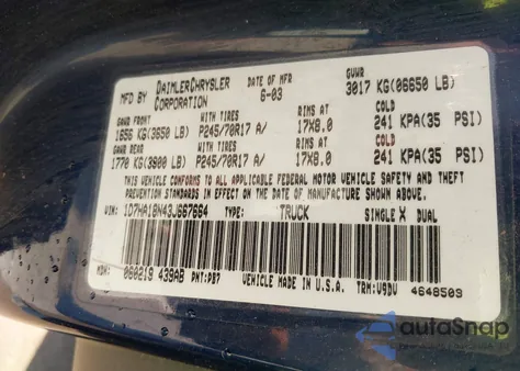 2003 Dodge Ram 1500 Slt/Laramie/St z USA, uszkodzony, nr VIN 1D7HA18N43J667664